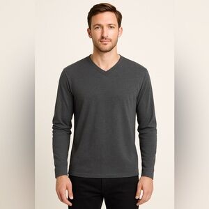 Banana Republic Men’s Long Sleeve V-Neck Shirt Gray Size Large 100% Cotton